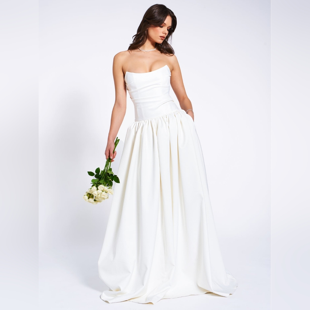 Miss Circle Umay White Drop Waist Satin Corset Bridal Gown